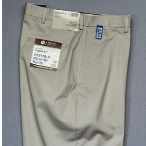 Haggar Men’s Premium No Iron Khaki Straight Flat-Front Pants Sand 38x32 $80